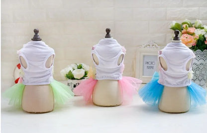 Dog skirt princess tutu teddy dress in cotton and lace with mesh detail, thin summer dog clothes, light green pink sky blue, XS to XL