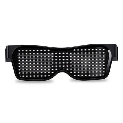 Bluetooth-enabled LED party glasses with dynamic, flashing light effects in multiple vibrant colors