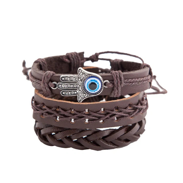 Adjustable cowhide leather bracelet for men with alloy detailing
