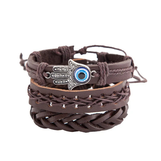 Adjustable cowhide leather bracelet for men with alloy detailing