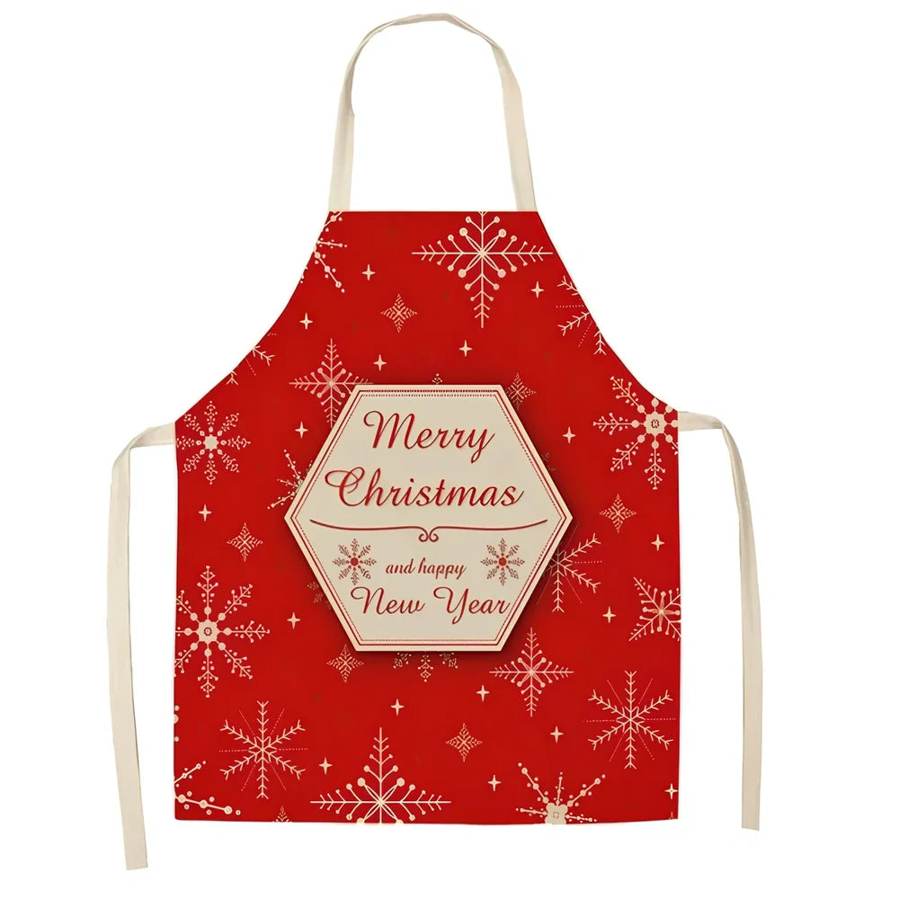 Cotton linen Christmas apron with adjustable straps showing 68x55 cm coverage area