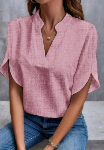 Women's summer V-neck chiffon shirt in various colors, lightweight and breathable for warm weather