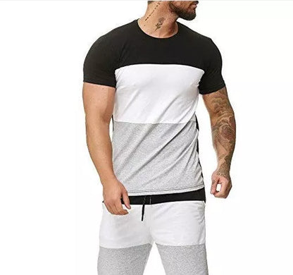 Men's slim-fit cotton short sleeve T-shirt with color matching details