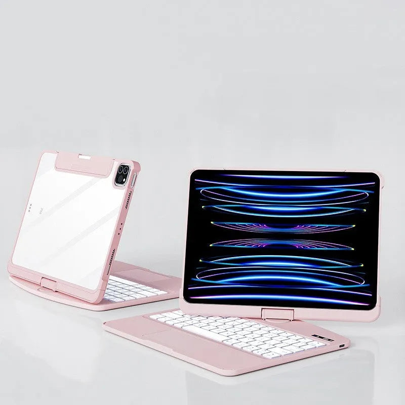 Transparent protective case with integrated wireless keyboard for iPad Pro and iPad Air tablets