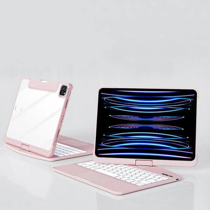Transparent protective case with integrated wireless keyboard for iPad Pro and iPad Air tablets