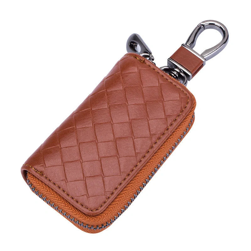 Men's woven leather car key case in multiple colors