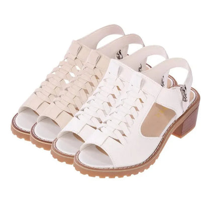 Women's retro sandals with side zipper in black, 3-5cm heel, sizes 35-43