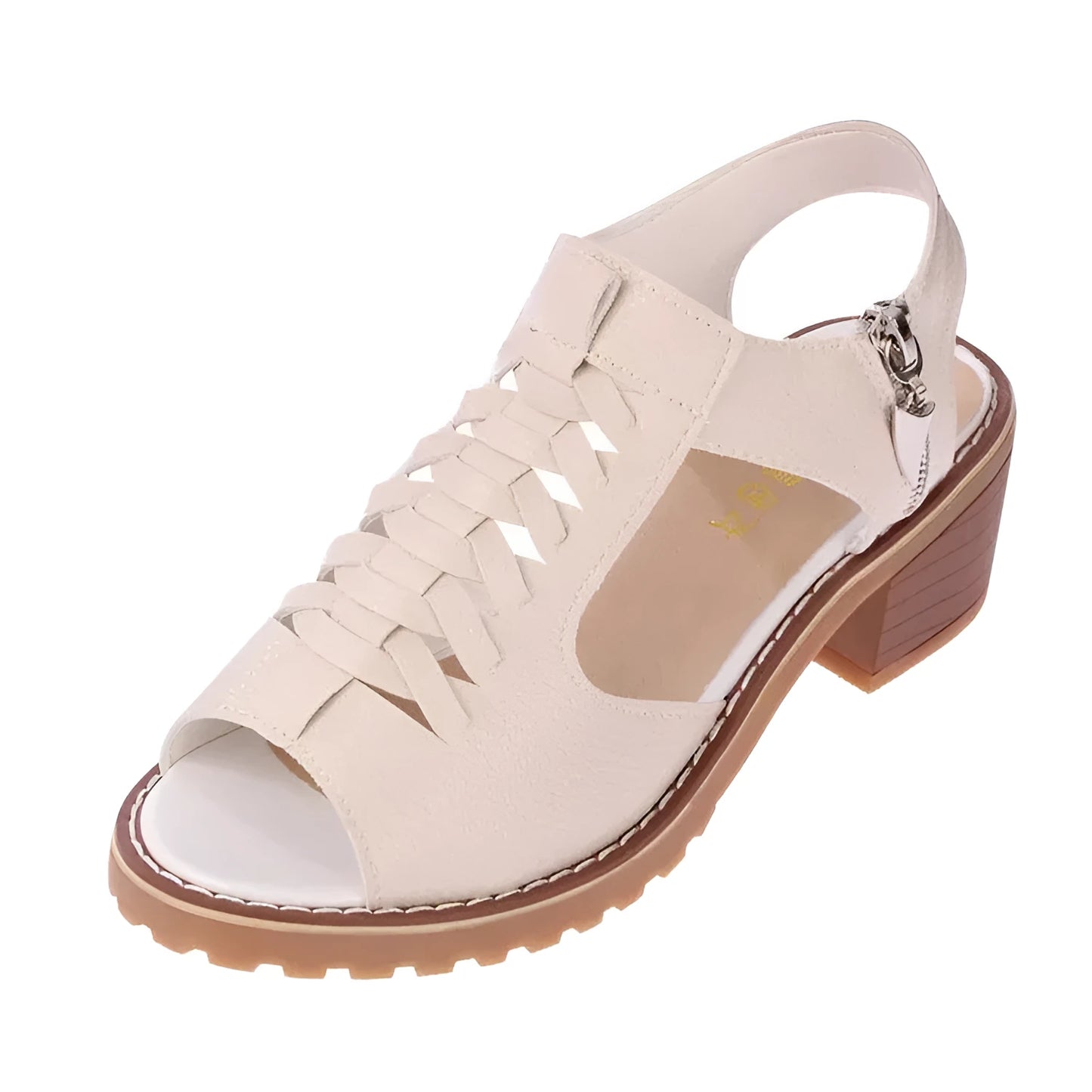 Women's retro sandals with side zipper in black, 3-5cm heel, sizes 35-43