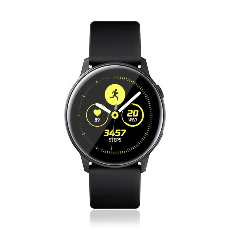 Transparent tempered glass screen protector for Samsung Galaxy Watch Active smartwatch.