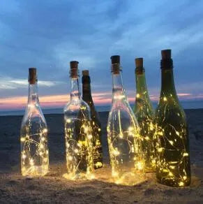 Copper wire LED string light with 20 bulbs wrapped around wine bottle for decorative lighting