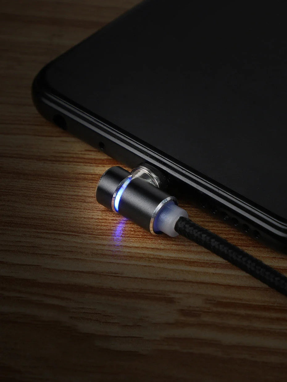 360 Degree Magnetic Charging Cable with LED light and 90-degree connector