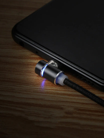 360 Degree Magnetic Charging Cable with LED light and 90-degree connector