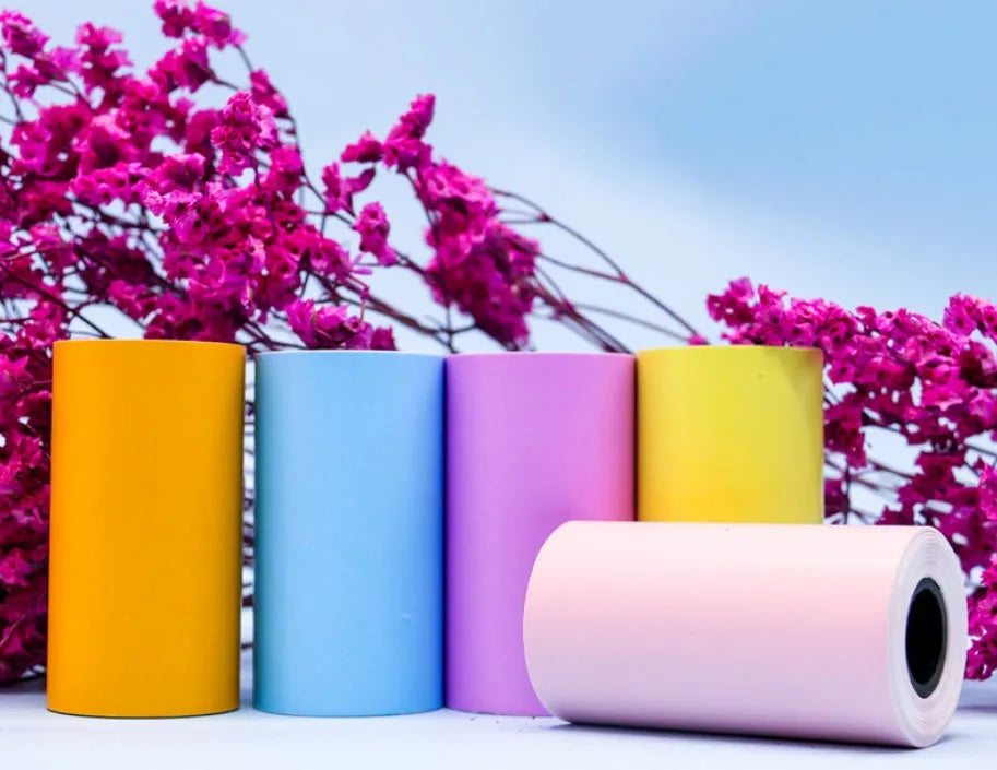 PerPage Mini wireless portable thermal printer paper in Regular, Label and Sticker types, with colour and Q3 or Q6 quantity options.