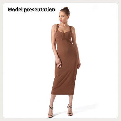 Women's lightweight polyester dress in black and coffee colors, sizes S to 3XL