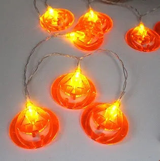 Halloween LED string lights with pumpkin, ghost and bat decorations on 1.2 metre battery-powered cord