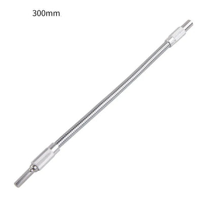 Silver flexible metal shaft extension for power drills with 6.35mm shank in various lengths.