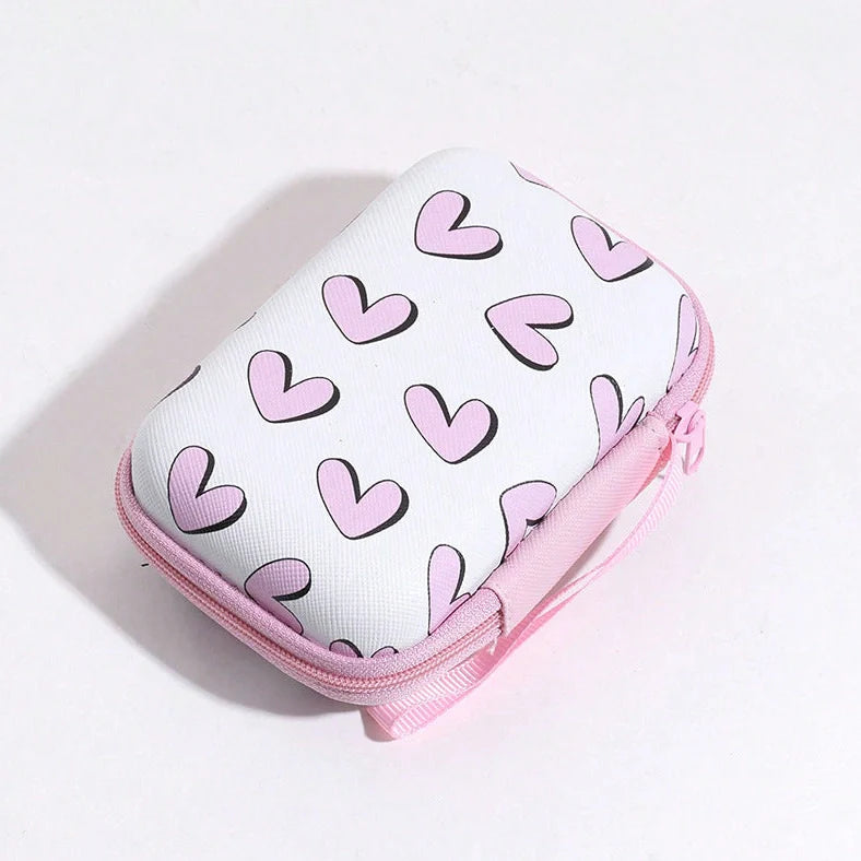 Square hard shell EVA cable storage bag with zipper, 11x8x4cm dimensions, showing Bunny Plaid design variant