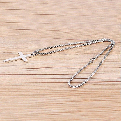 Stainless Steel Cross Pendant Necklace for Men - Available in Black, Silver, and Gold
