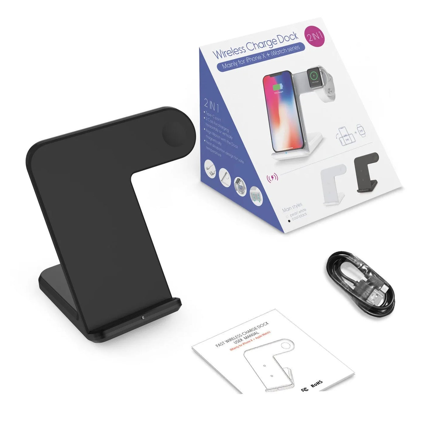 Black or white wireless charging pad for smartphones with 10W fast charging capability