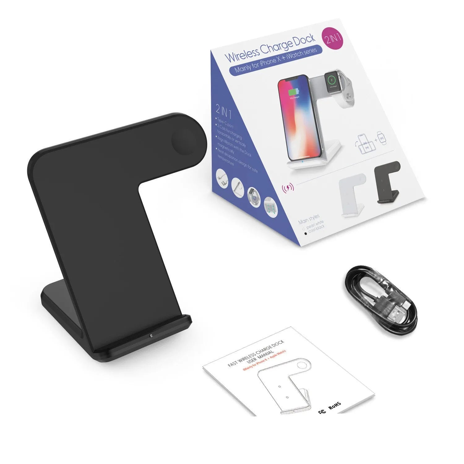 Black or white wireless charging pad for smartphones with 10W fast charging capability