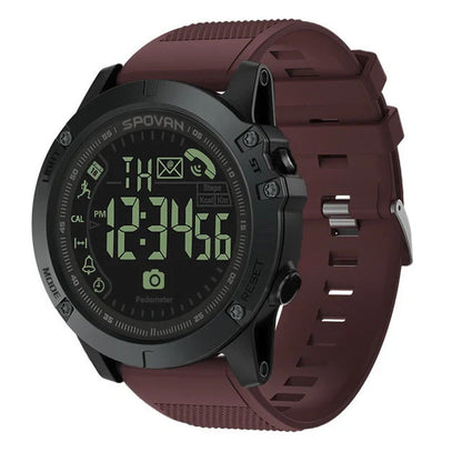Waterproof round electronic fitness watch with step counter in blue, black, and red