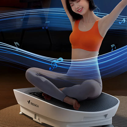 Grey and pink smart vibration power plate with Bluetooth, dimensions 58cm by 38cm.