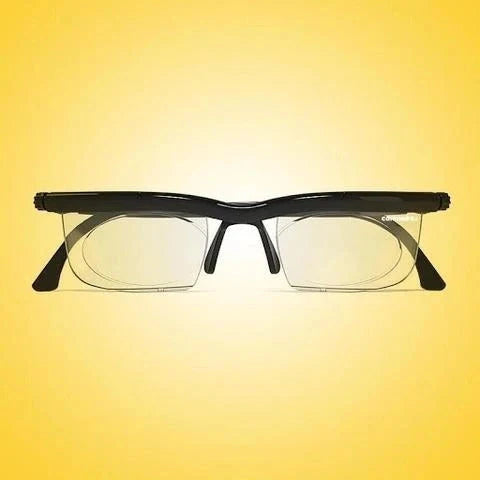 Adjustable Focus Sight Glasses with black and transparent frames and polycarbonate lenses