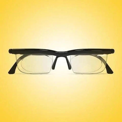Adjustable Focus Sight Glasses with black and transparent frames and polycarbonate lenses