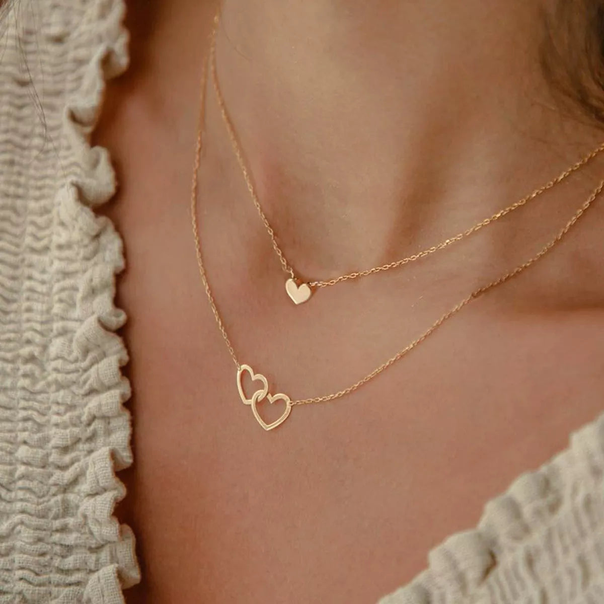 Hollow Cross Heart Pendant Double-layer Necklace in gold for women