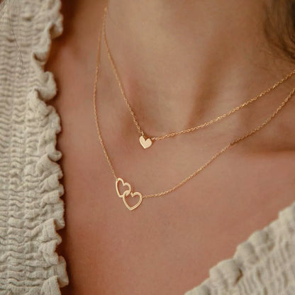 Hollow Cross Heart Pendant Double-layer Necklace in gold for women