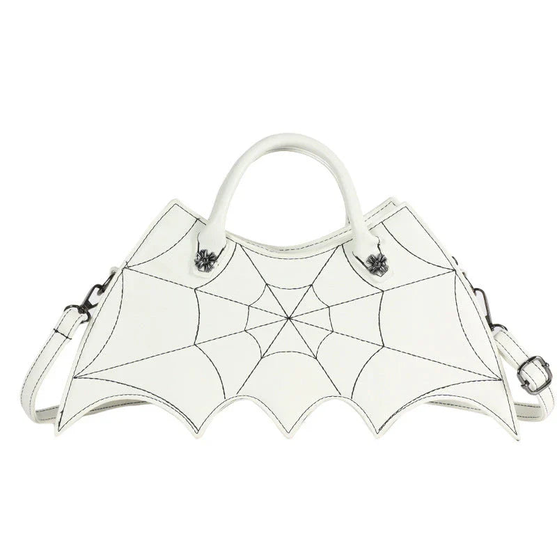 Stylish Halloween spider web crossbody bag in various colors, including black, white, brown, pink, and purple