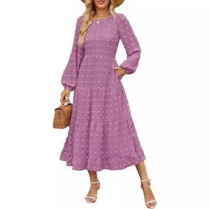 Autumn long sleeve dress with ruffled sleeves and high waist design in various colour options