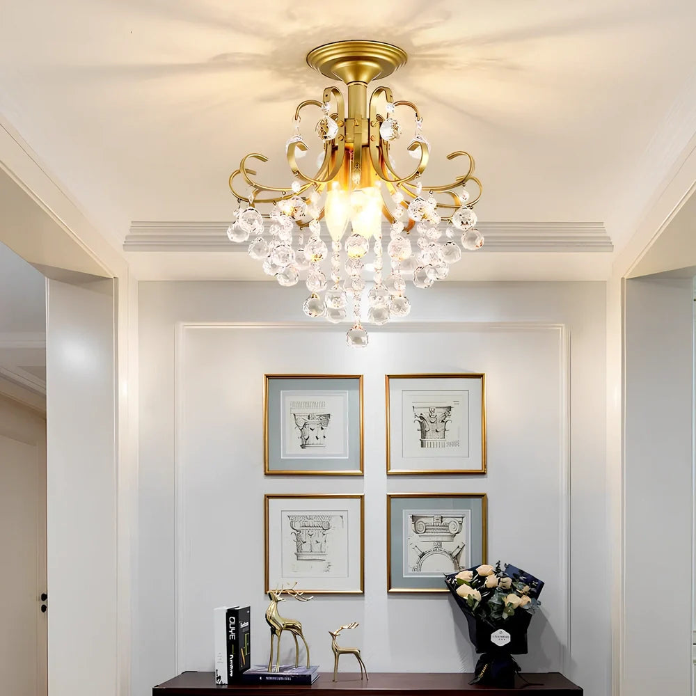 American simple style glass chandelier with A style gold finish, 33cm diameter, adjustable height