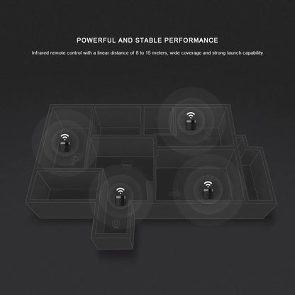 RM4 Mini black ABS plastic IR remote control hub with USB interface and BroadLink App compatibility