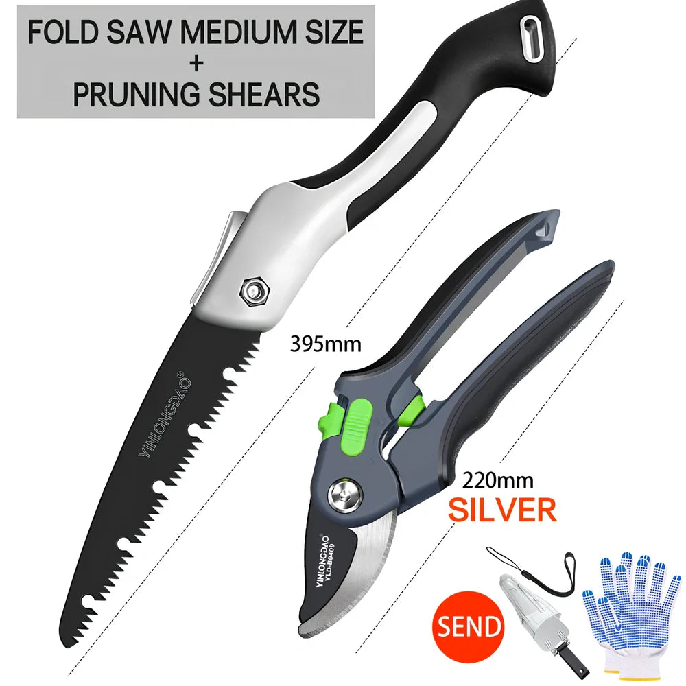 Professional metal garden shears with polished blades and ergonomic handles for branch pruning
