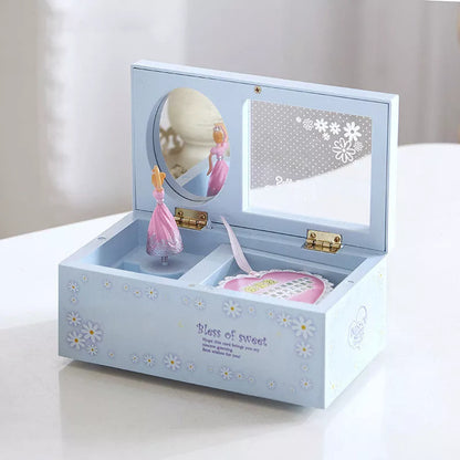 Rotating ballet music box in modern art design, wooden construction, available in multiple colors