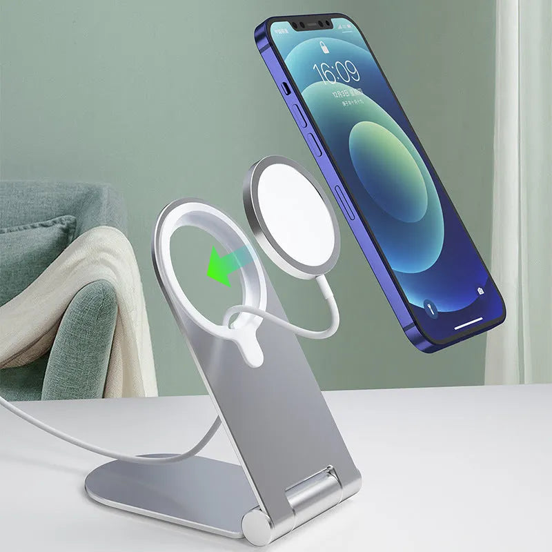 Vertical Adjustable Portable Magnetic Bracket: A 105mm x 110mm x 2mm aluminium alloy mount supporting iPhone12 series with secure magnetic attachment
