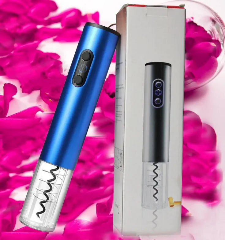 Silver automatic electric wine bottle opener with integrated foil cutter