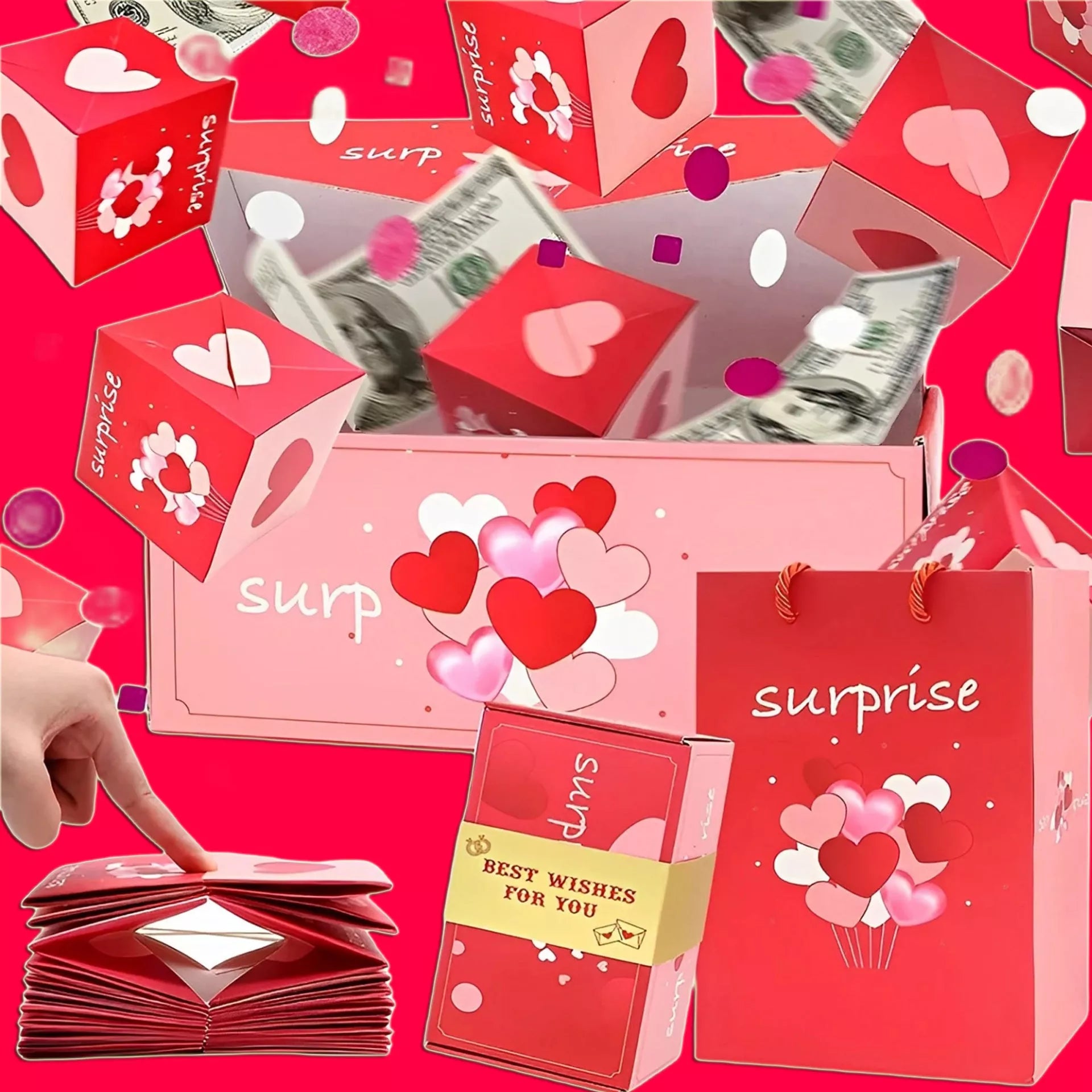 DIY folding paper surprise gift box with bouncing boxes for birthdays and holidays