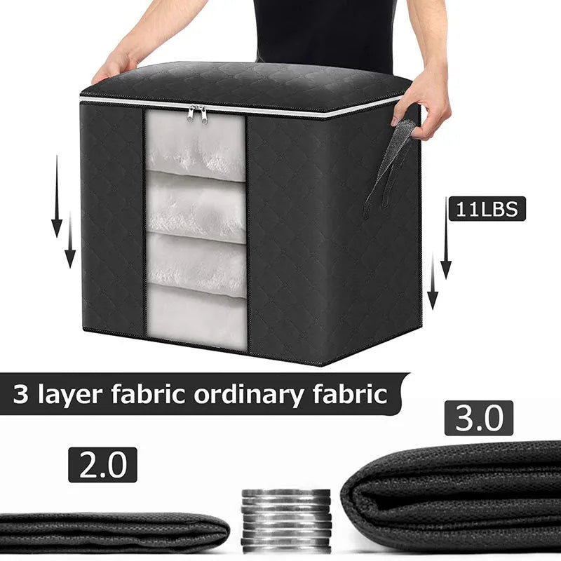 Non-woven storage bag in beige colour with handbag shape for organising quilts and clothes