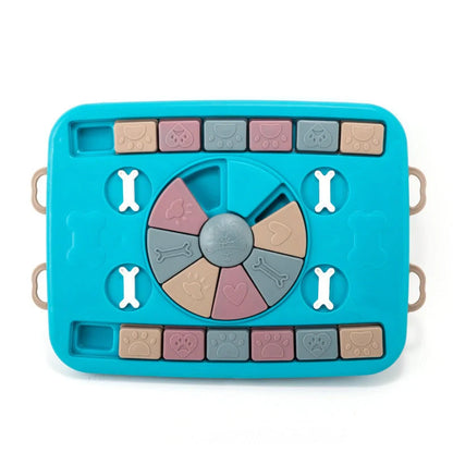 Interactive blue dog food dispenser toy for mental stimulation and slow feeding