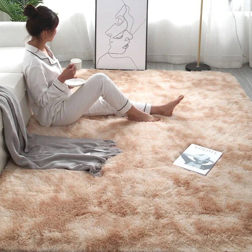 Nordic tie-dye gradient carpet with machine-woven polyester construction in multiple colour options