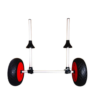 Foldable kayak handcart with upright platform, aviation aluminium frame, and rubber wheels for beach transport