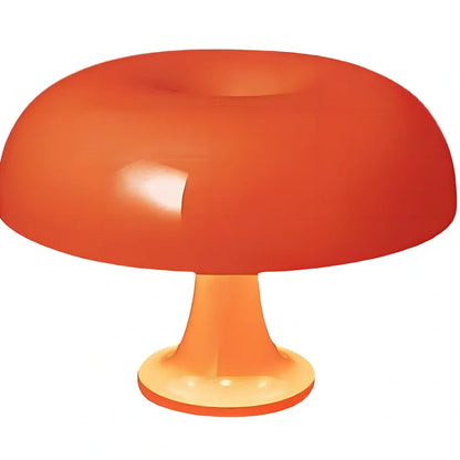Mushroom-shaped acrylic table lamp in orange or white with three-colour dimming and USB plug for bedroom use