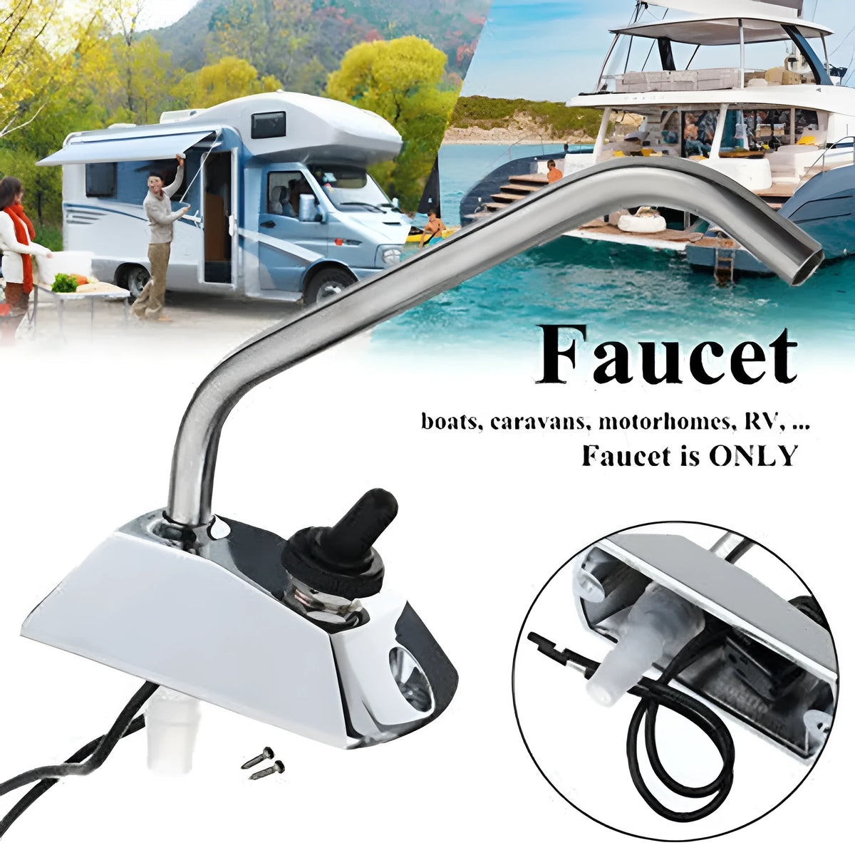RV electronic control rotating faucet with 316 stainless steel construction and mirror polish finish