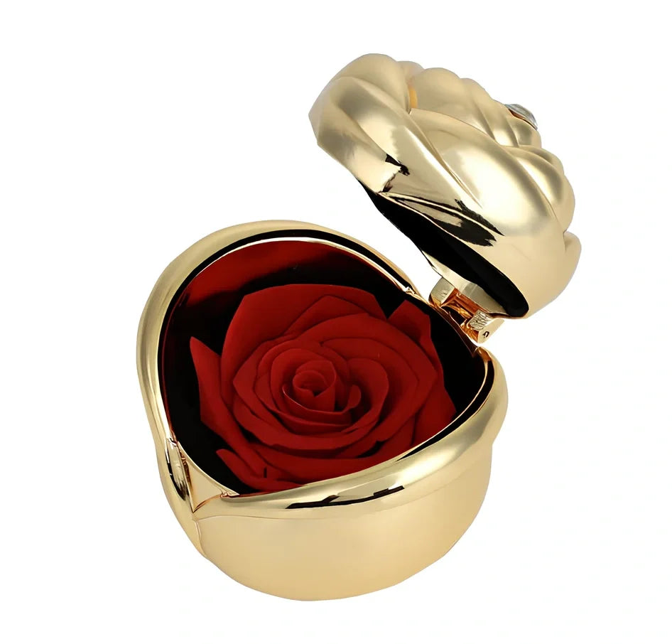 Iron Rose Jewellery Box in silver red, 10x8x5cm with rose motif and divided compartments for small accessories