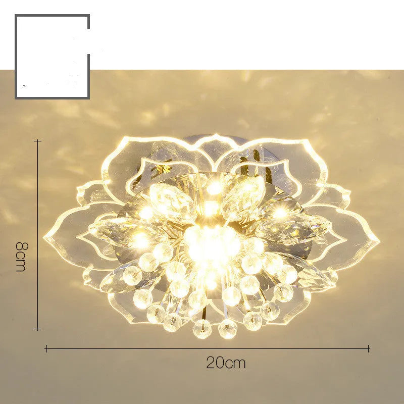 Modern minimalist crystal ceiling lamp with flower-shaped acrylic shade and stainless steel mount
