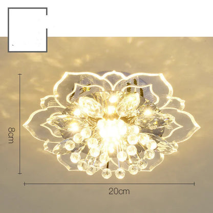 Modern minimalist crystal ceiling lamp with flower-shaped acrylic shade and stainless steel mount