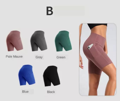 Women's nylon fitness shorts in various colors for workouts and active wear