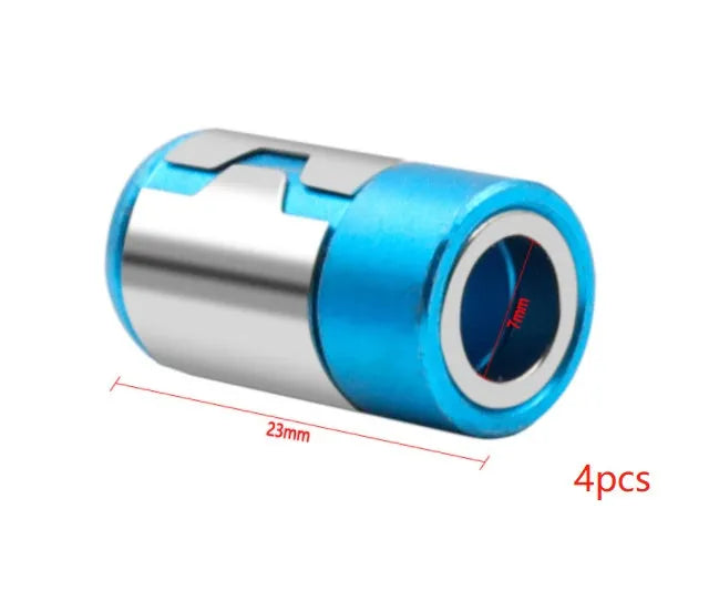 Light blue screwdriver bit with magnetic ring for slotted screws in high carbon steel